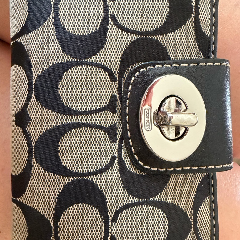 Coach Black and Tan Signature Wallet
